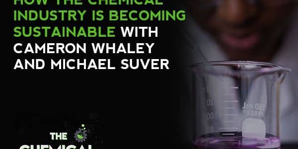 scientist looking into glass beaker with purple liquid with text 
