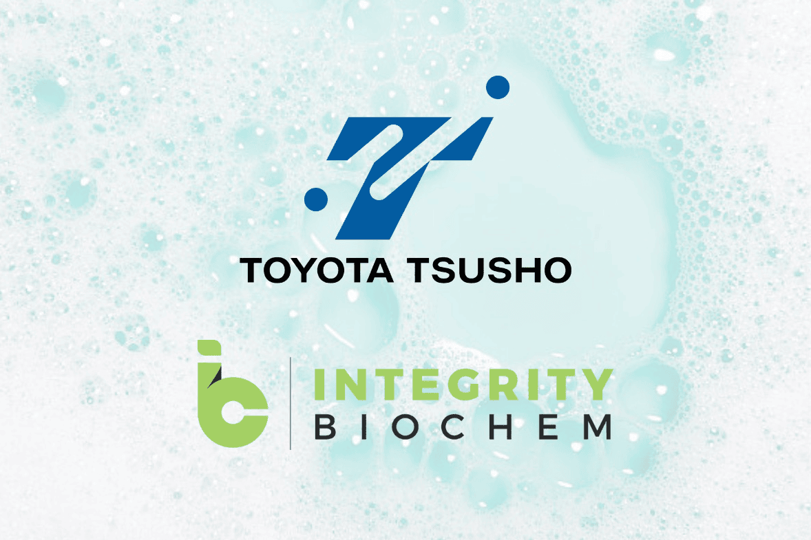 toyota tsusho and integrity biochem logos over bubbles