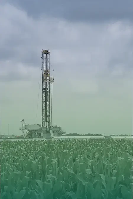 drilling Fracking Rig in a corn field